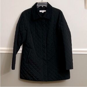 Liz Claiborne Black Quilted Microfiber Coat Jacket Zip Snap Button Size Medium